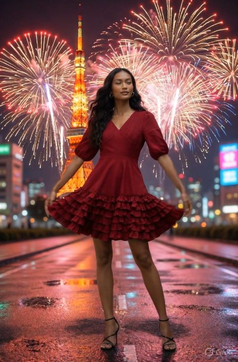 Maroon Frill Flared Dress